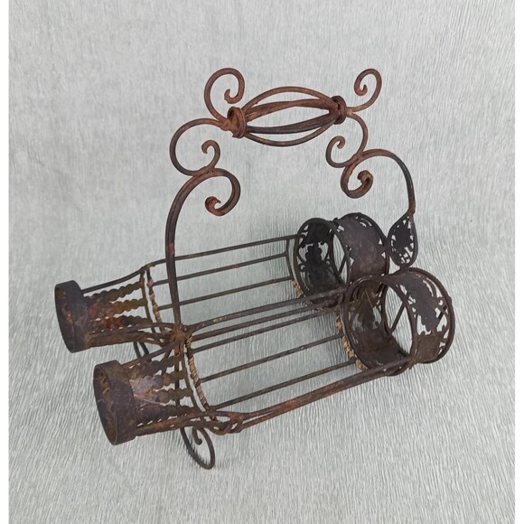 Wrought Iron Wine Caddy Vintage Wine Rack Ornamental Handle Fine Metal Work - Picture 2 of 10